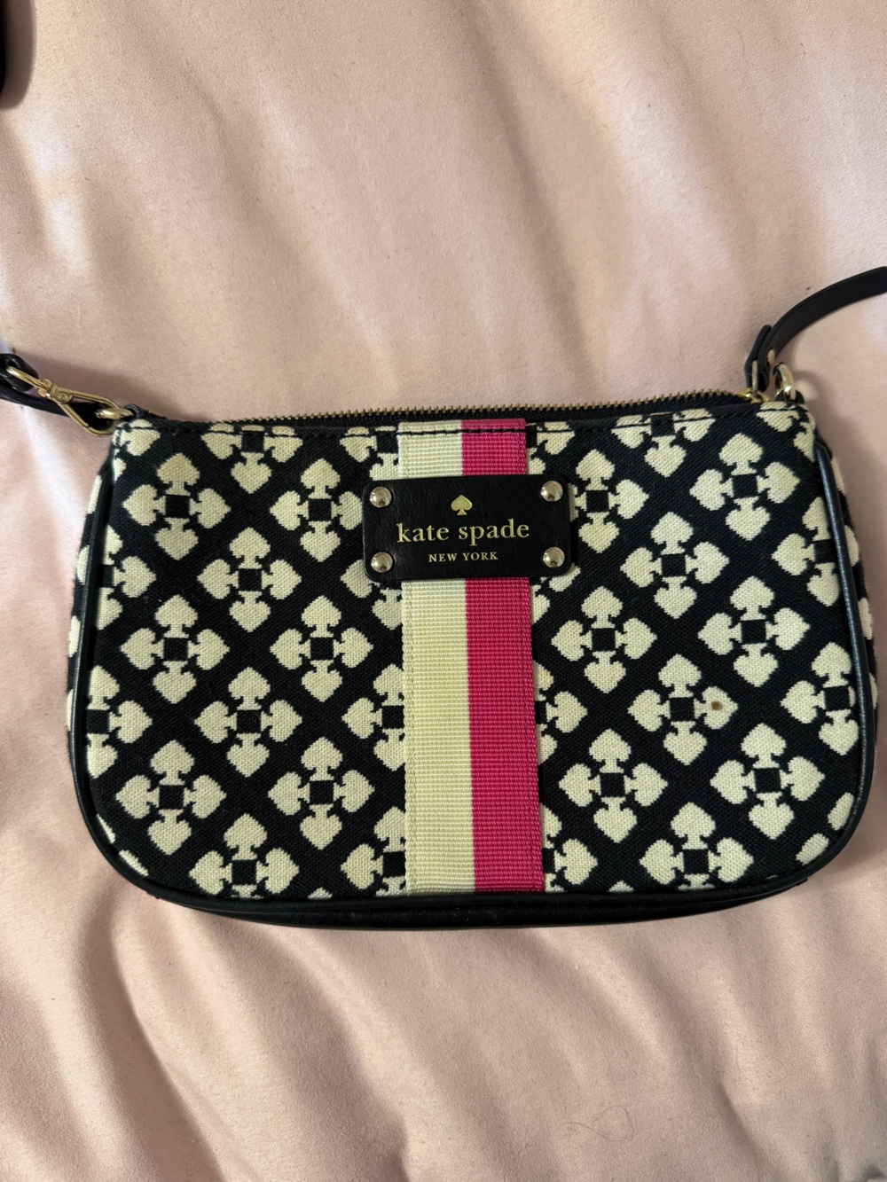 kate spade Black & Cream Pattern Clutch with Pink Accent
